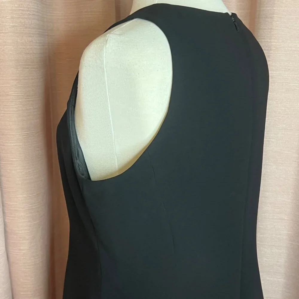 Bob Mackie Studio 14P Black Sleeveless Dress Floral Embroidery Career Formal Y2K